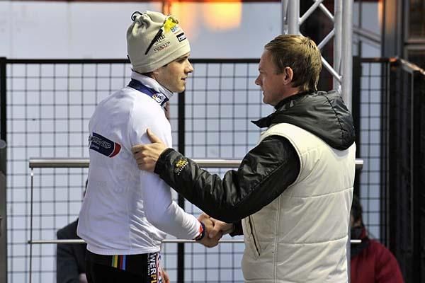 Niels Albert (BKCP Powerplus) with UCI Cyclo-cross coordinator Peter Van Den Abbeele