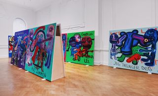 Installation view of Bjarne Melgaard’s ‘Bodyparty (Substance Paintings)’ at Galerie Thaddaeus Ropac, London