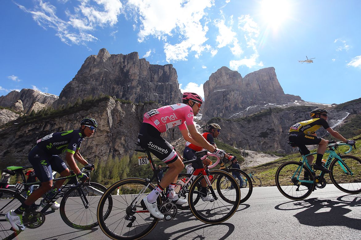 The maglia rosa in the Dolomites