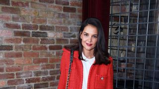 new york, new york november 04 katie holmes, wearing chanel, attends through her lens the tribeca chanel women's filmmaker program luncheon at locanda verde on november 04, 2019 in new york city photo by dimitrios kambouriswireimage
