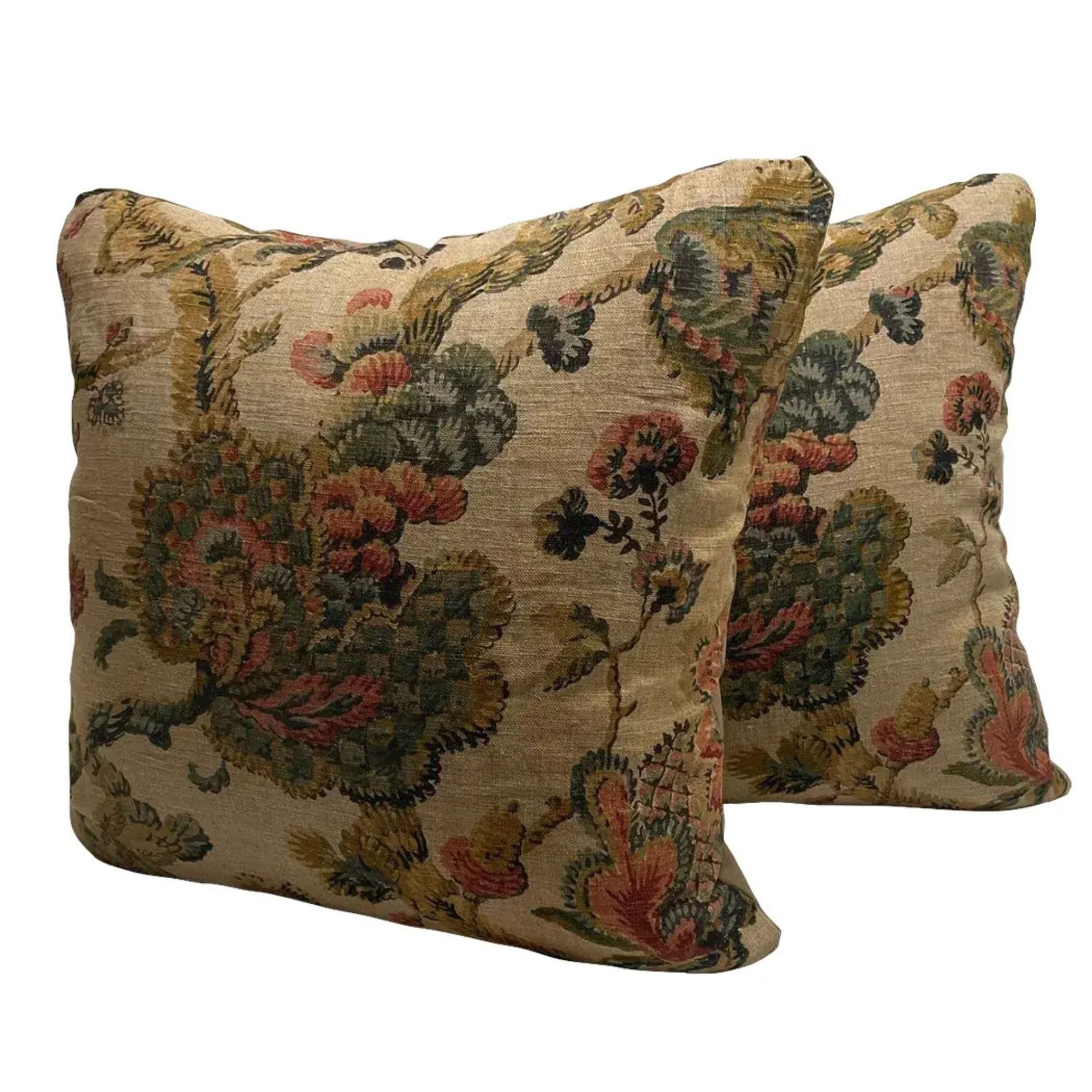 Pair of Pillow Covers Made With a Vintage Linen Print Fragment