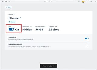 Defender enable VPN