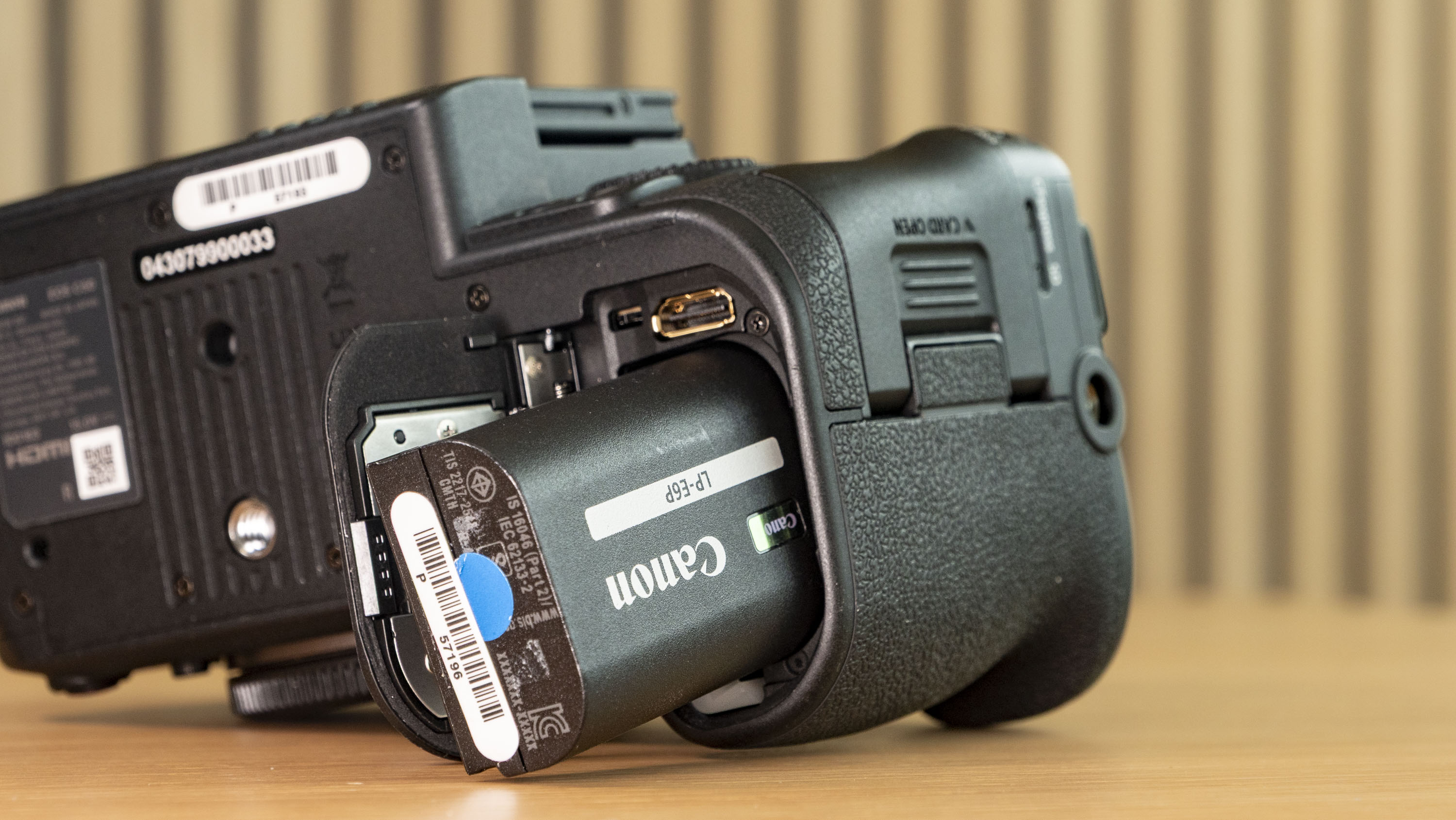 Close up of the Canon EOS C50's battery