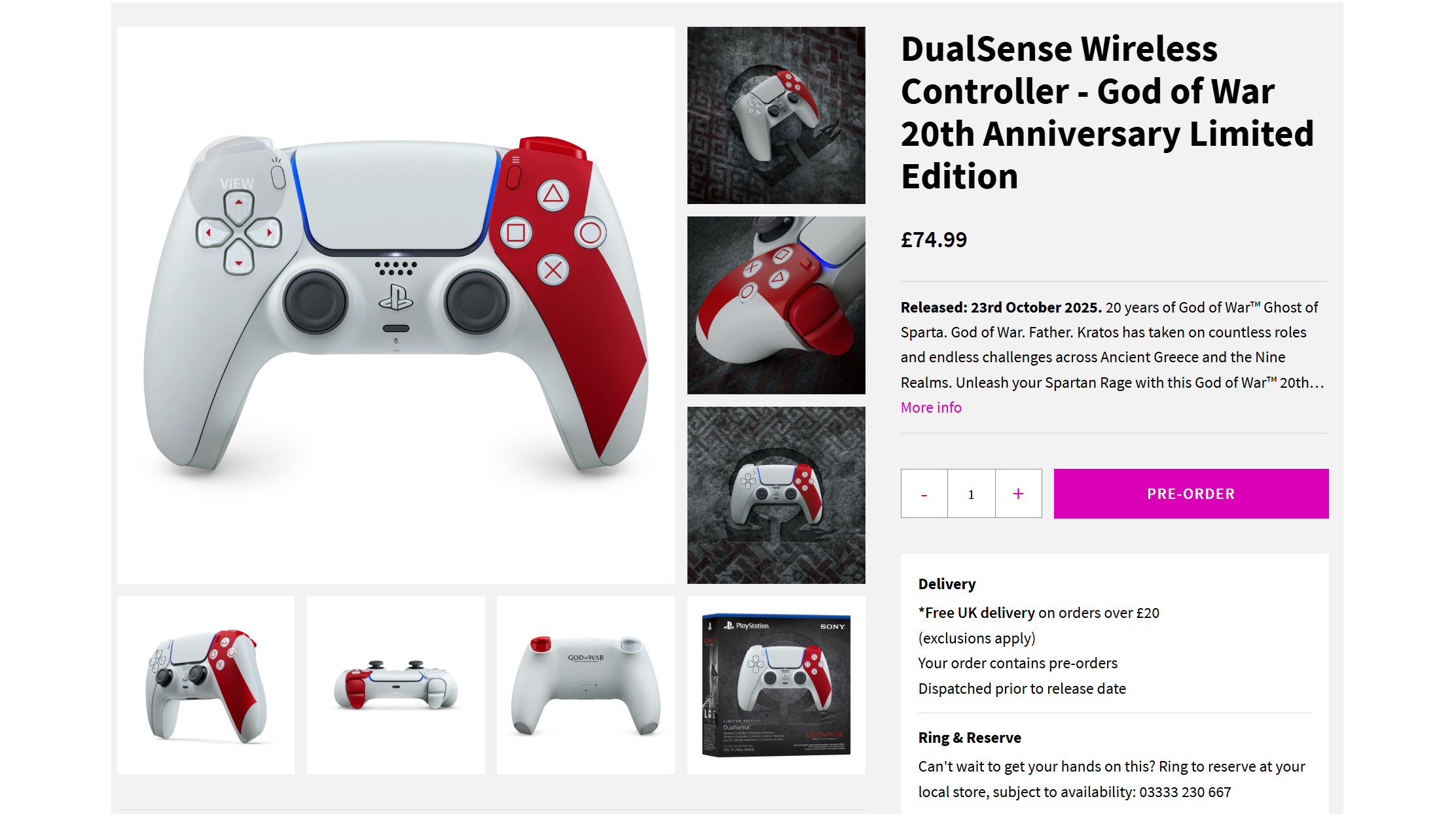 God of War 20th Anniversary DualSense pre-orders at HMV