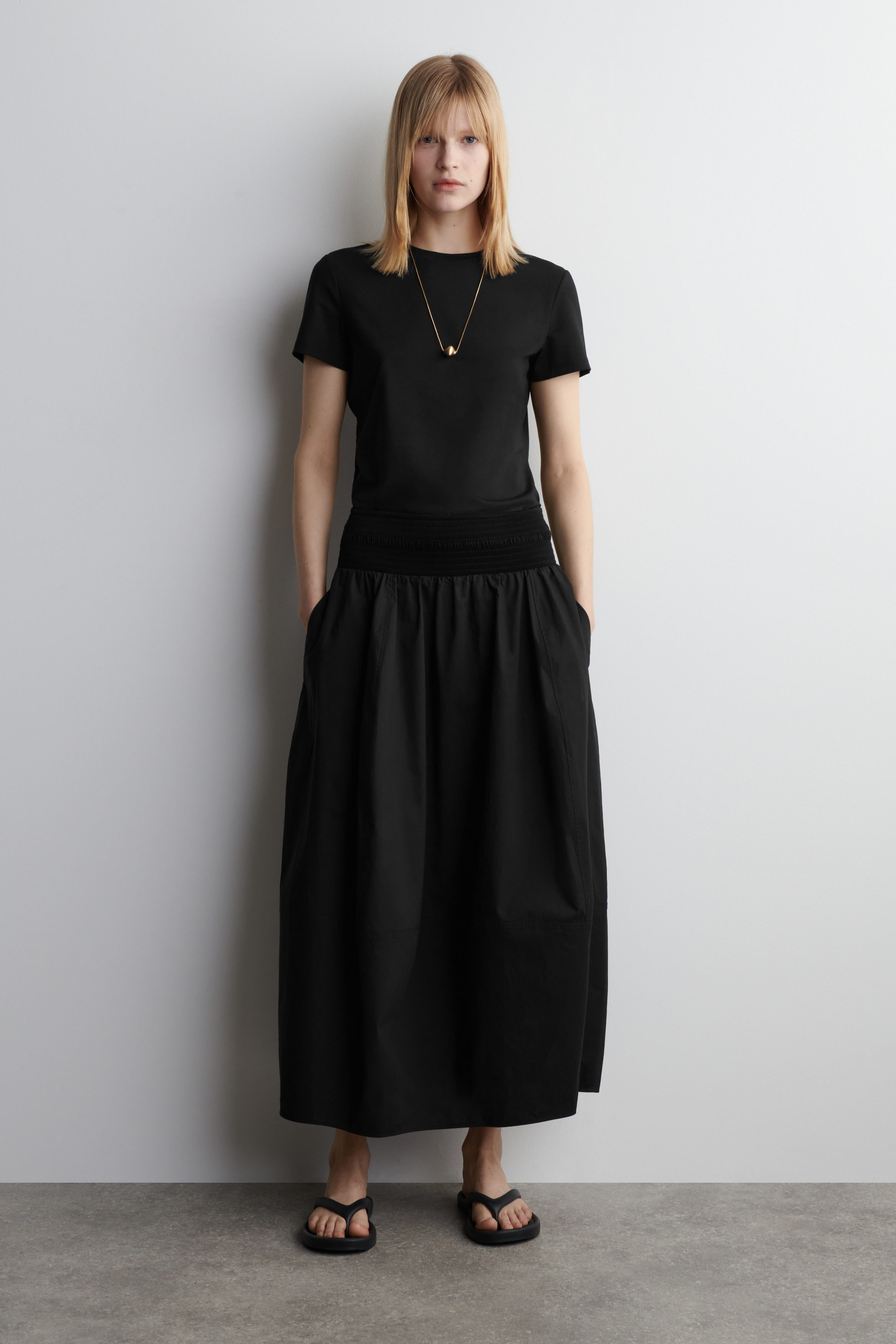 Smocked Panelled Midi Skirt