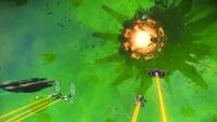 A large space station with a laser