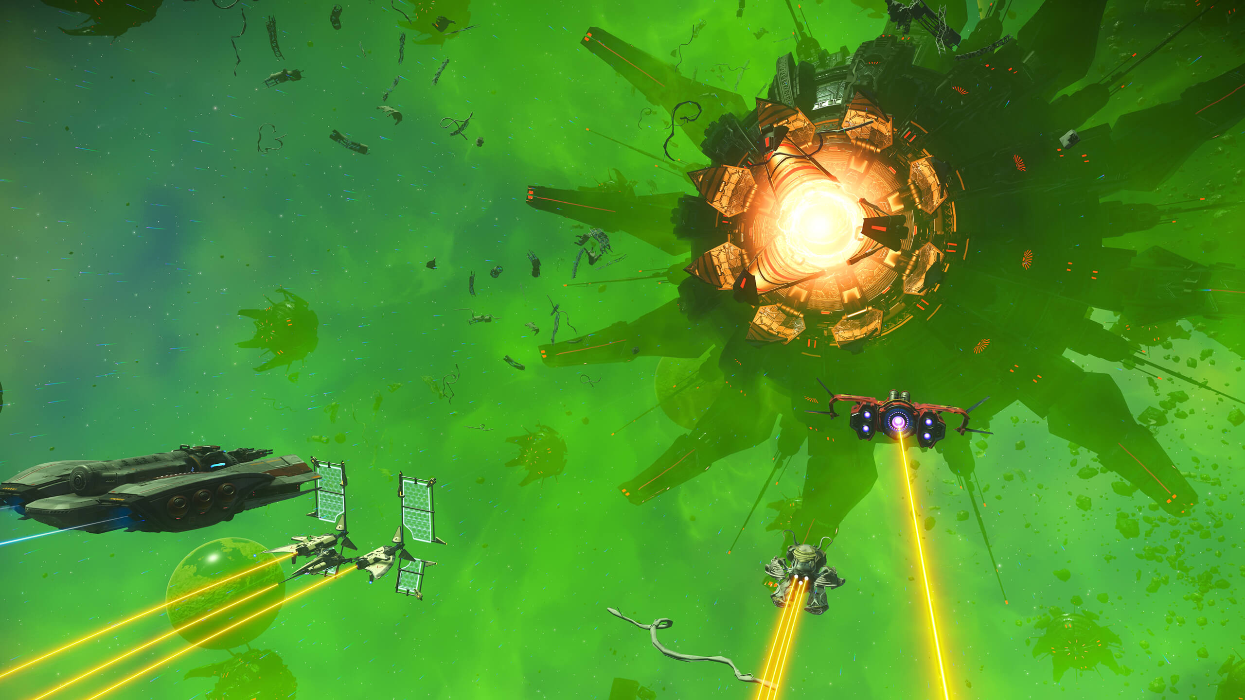 A large space station with a laser