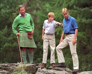 BALMORAL, UNITED KINGDOM - AUGUST 16: Prince Charles With Prince William And Prince Harry Visit Glen Muick On The Balmoral Castle Estate (Photo by Tim Graham Photo Library via Getty Images)