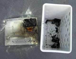 The remains of the battery and laptop