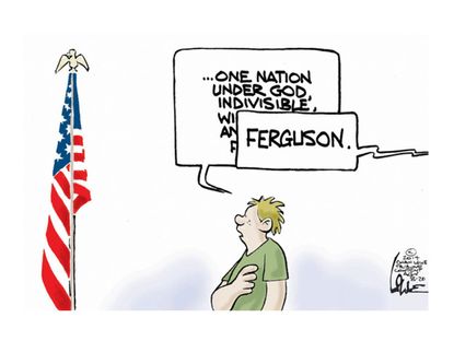 Editorial cartoon Ferguson liberty pledge
