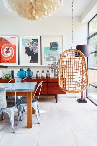 Dining area with statement seating in a kitchen extension