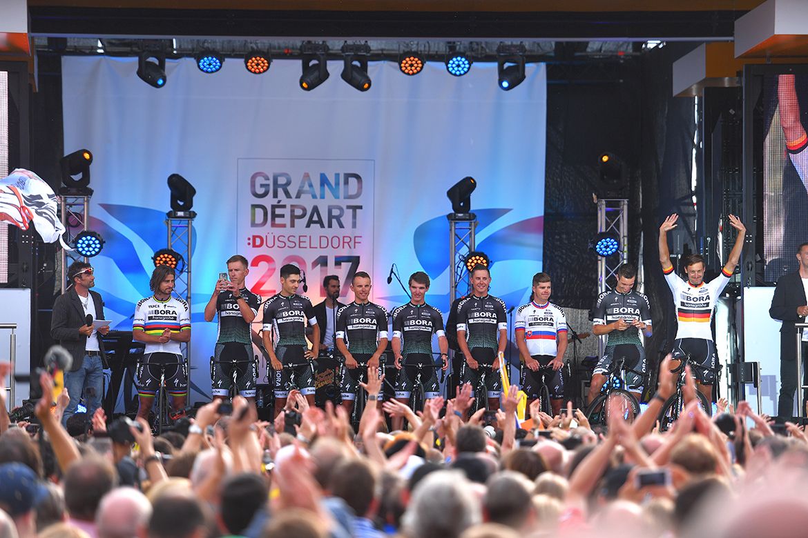 Bora-Hansgrohe with Peter Sagan, and German champion Marcus Burghardt.