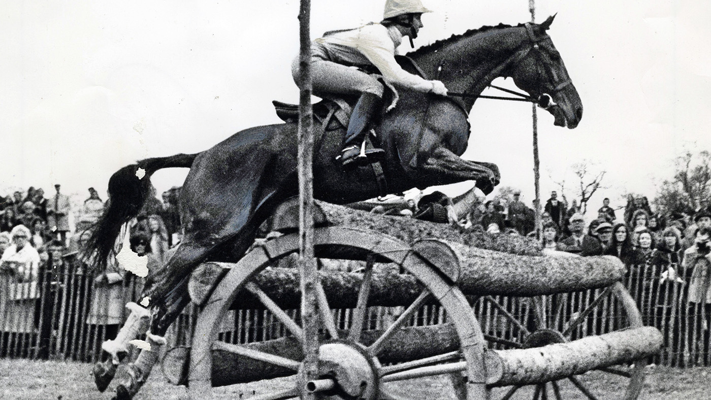 Lucinda Green riding Be Fair in Badminton 1973 (she won)