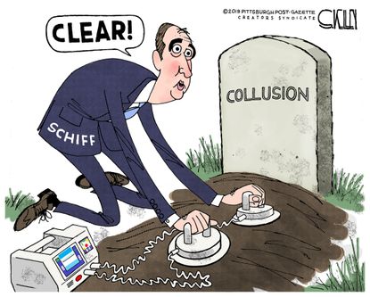 Political Cartoon U.S. Adam Schiff Trump Mueller collusion