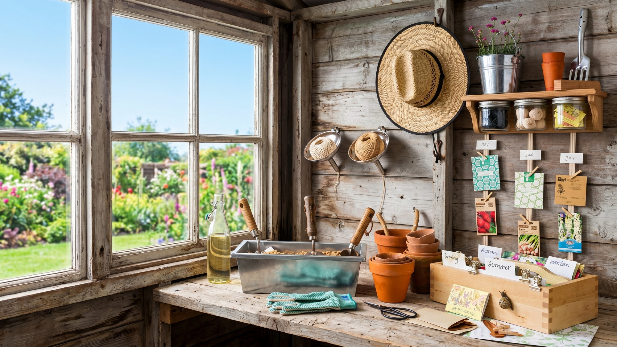 Organized garden shed with diy upcycled storage solutions