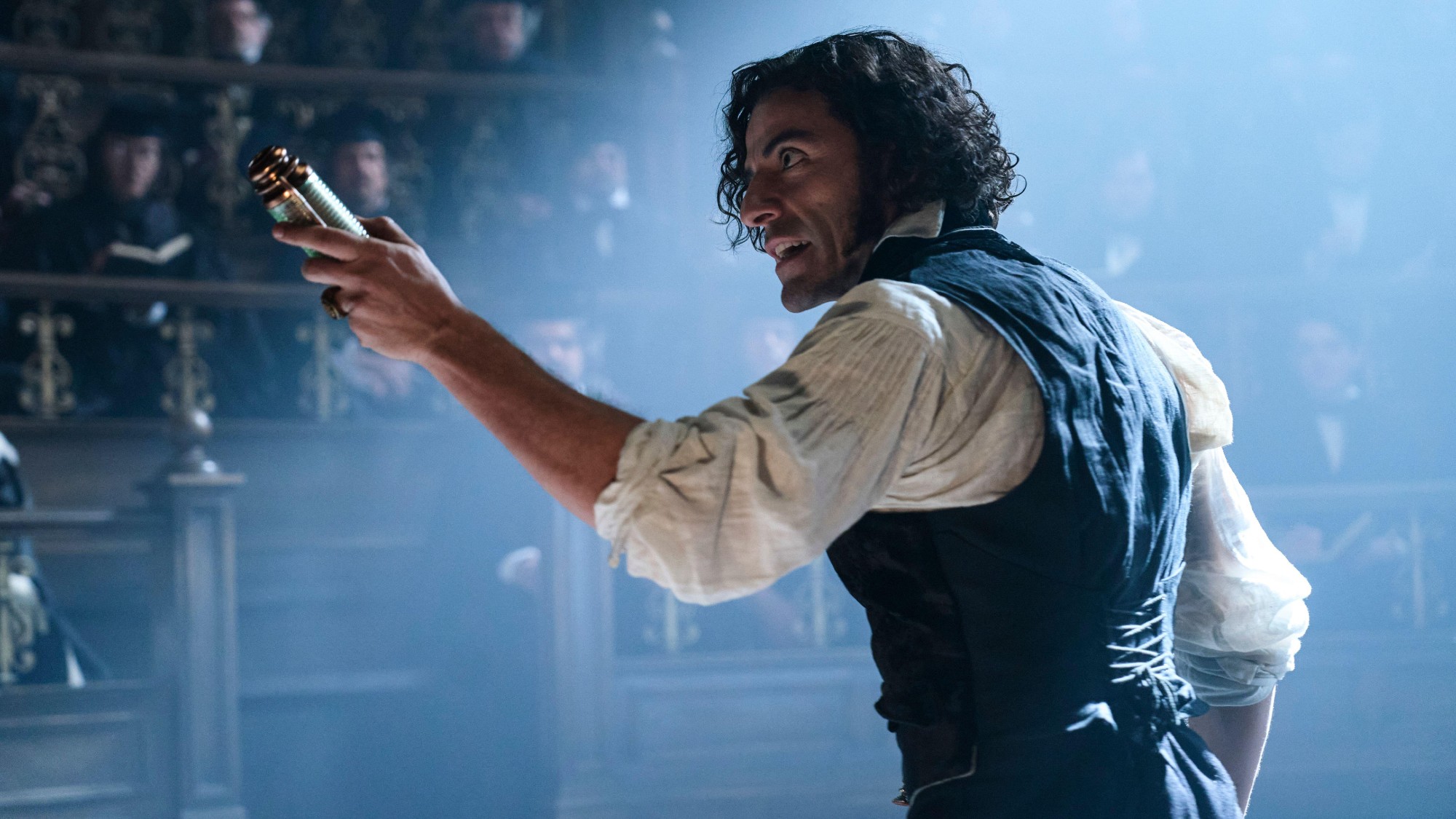 Still from &#039;Frankenstein&#039; (2025), directed by Guillermo del Toro and starring Oscar Isaac as Dr. Victor Frankenstein