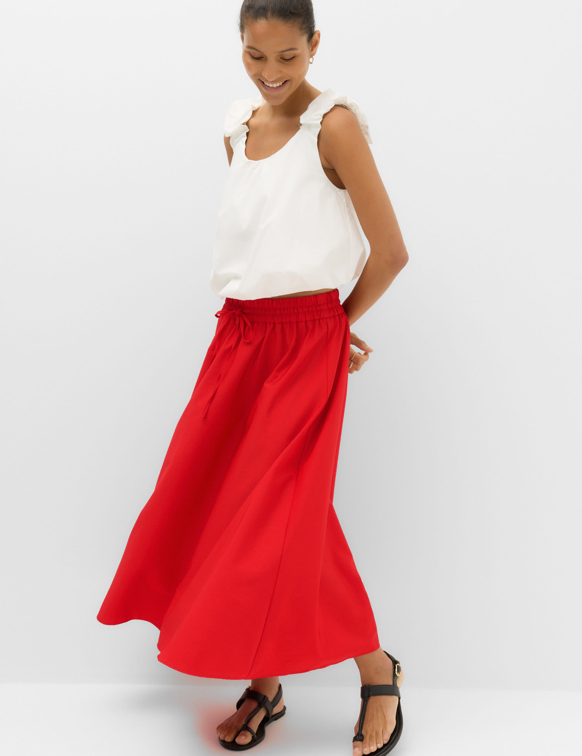 Tie Front Midi A-Line Skirt
