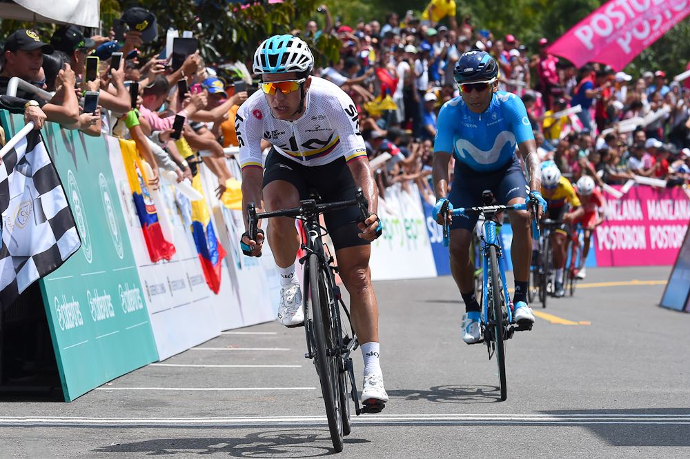Sergio Henao finishes ahead of Nairo Quintana at the end of stage 4 at Colombia Oro y Paz