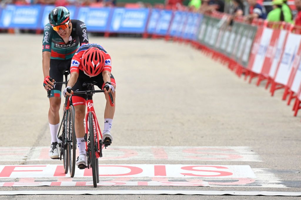 Overnight leader Lenny Martinez (Groupama-FJD) crosses the finish line over a minute behind