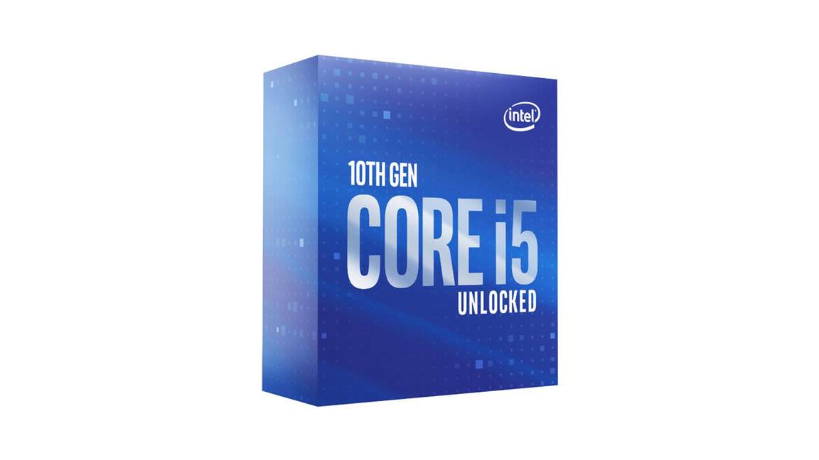 Intel Core i5-10600K box against a white background