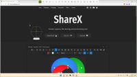 The ShareX website displayed on Windows 11 alongside the app's redesigned image editor and screen capture tools.