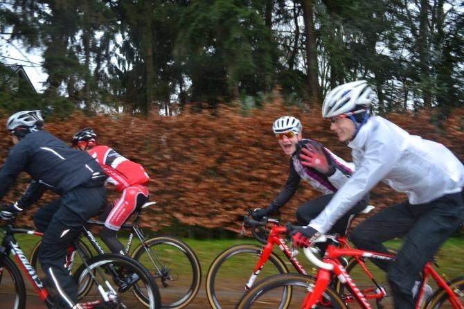 Peter Goguen and Austin Vincent out on a team training ride in Vorselaar, BE.