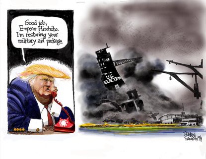Political Cartoon U.S. Trump Japan Aid Pearl Harbor U.S. Election