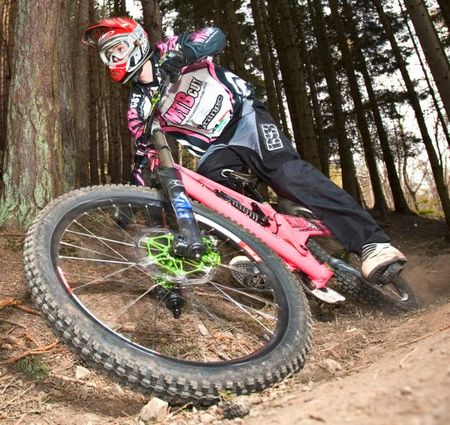 Joe Barnes tests out the downhill course for the European iXS Downhill in Innerleithen