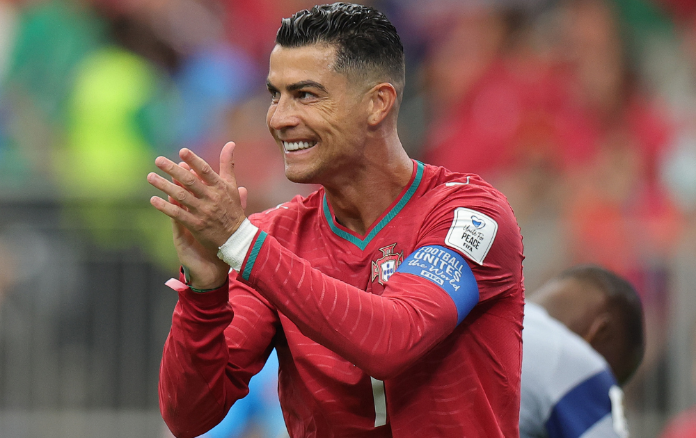 Cristiano Ronaldo #7 of Portugal reacts during the FIFA World Cup 2026 Group K match between Portugal and Congo DR at Houston Stadium on June 17, 2026 in Houston, Texas.