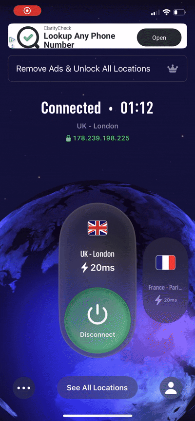 Screen recording of disconnecting from EventVPN