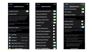Settings for Apple's Significant Locations and tracking notifications feature