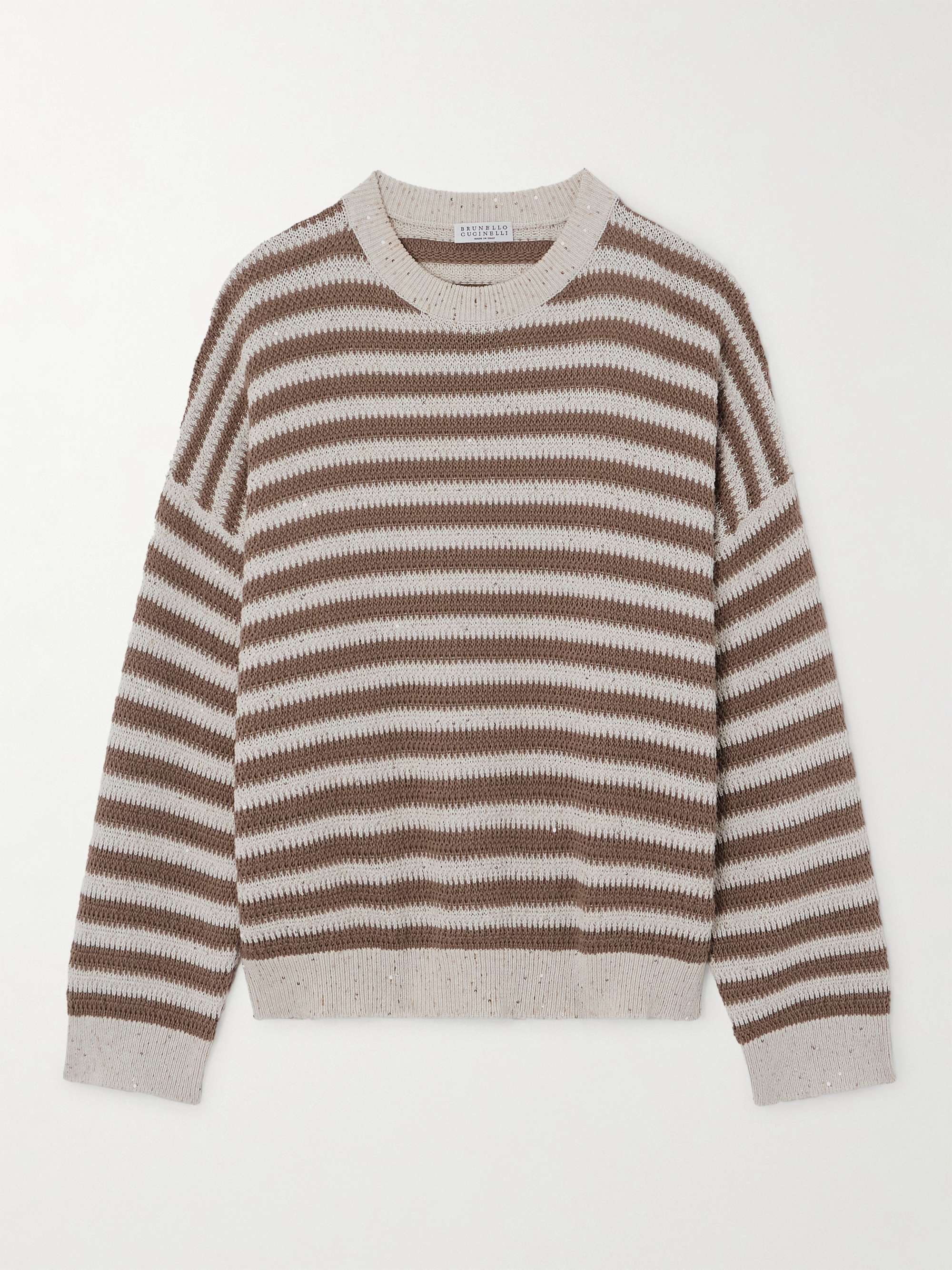 Sequin-Embellished Striped Cotton-Blend Sweater