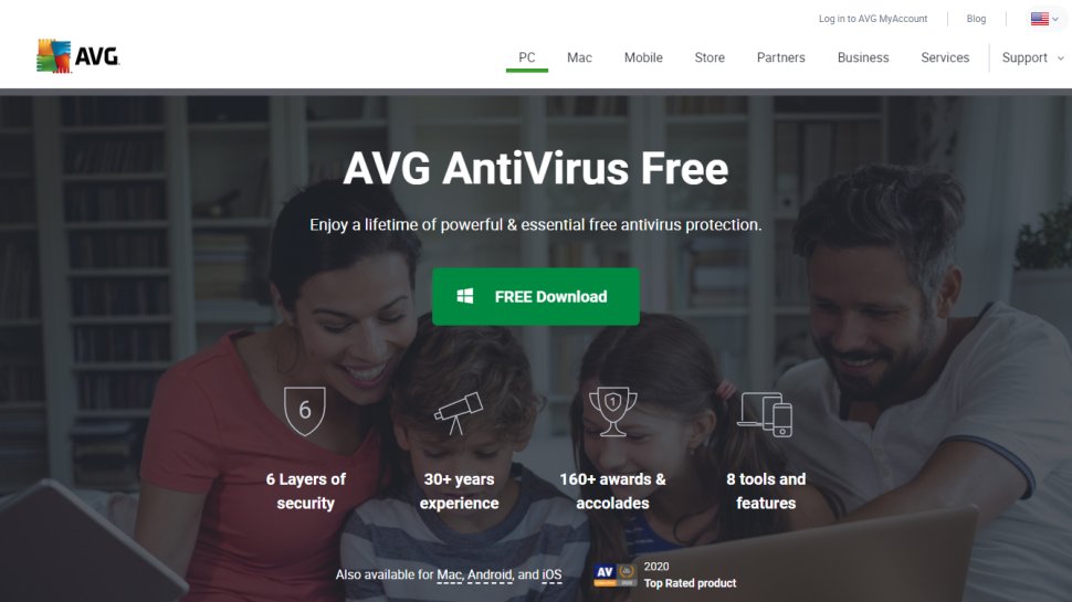 Website screenshot for AVG AntiVirus Free