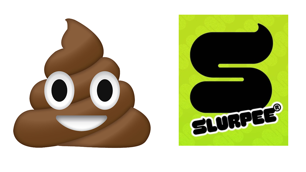 Slurpee logo and poo emoji