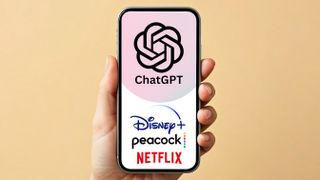 ChatGPT logo with Disney +, Peacock and Netflix on a phone