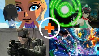 GamesRadar+'s upcoming Switch games for 2026 banner image shows a big woman looming over another character in Tomodachi Life: Living the Dream, Kanan Yuki in Digimon Story Time Stranger, Solid Snake in Metal Gear Solid Collection Vol 2, and a trainer in a battle in Pokemon Champions