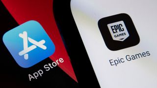 App Store icon seen on ipad and Epic Games Fortnite icon seen on phone