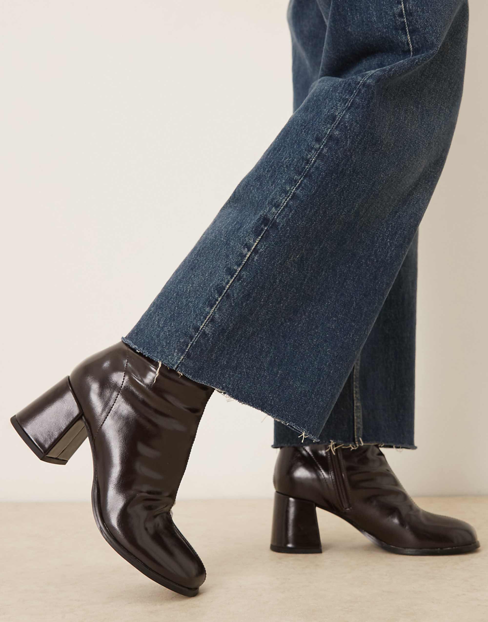 Asos Design Royce Round Toe Block Heeled Ankle Boots in Dark Chocolate