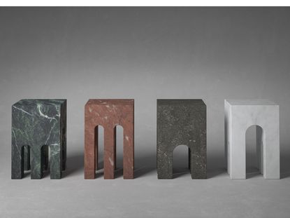 Four miniature houses in colourful marble designed by Rodolfo Dordoni for Salvatori