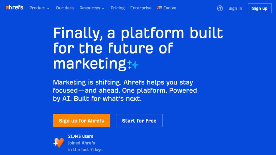 Website screenshot of Ahrefs (August, 2025)