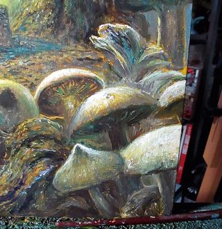 Painting of mushrooms on a canvas