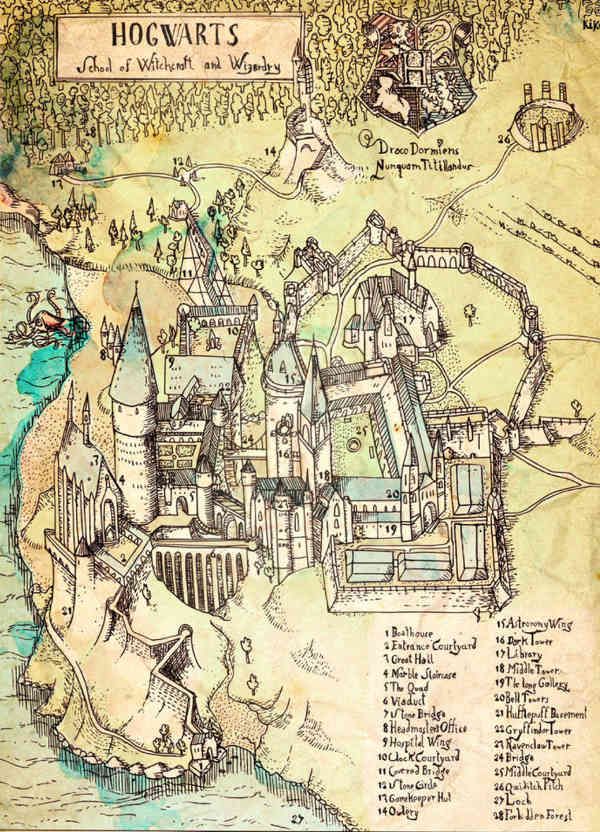 Map of Hogwarts School of witchcraft and wizardry