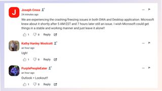 User complaints on DownDetector during Outlook outage