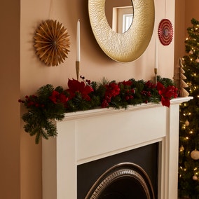 150cm Artificial Poinsettia Garland With Berries &amp;amp; Pine Needles