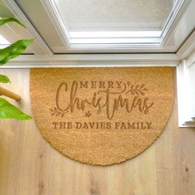 Personalised Merry Christmas Half Moon Indoor Doormat