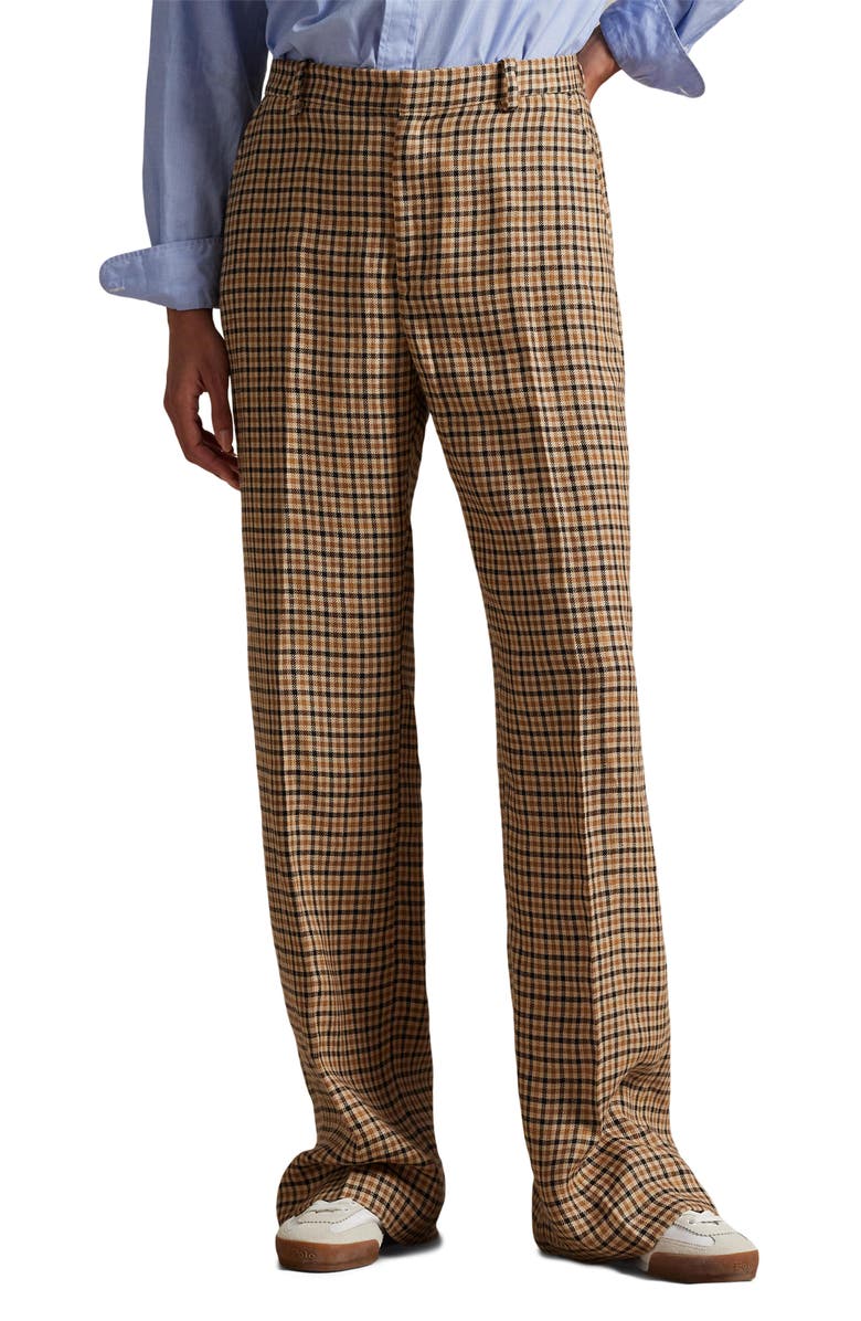 Plaid Linen Blend Wide Leg Pants