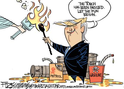 Political Cartoon U.S. The torch has passed