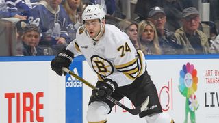 Jake DeBrusk #74 of the Boston Bruins skates against the Toronto Maple Leafs in Game Four of the First Round of the 2024 NHL Playoffs