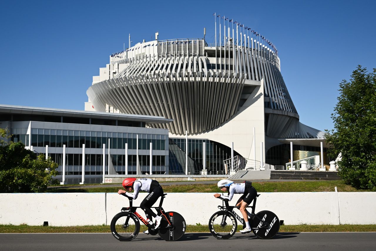 Riders in training ahead of the individual time trial in Montreal Canada