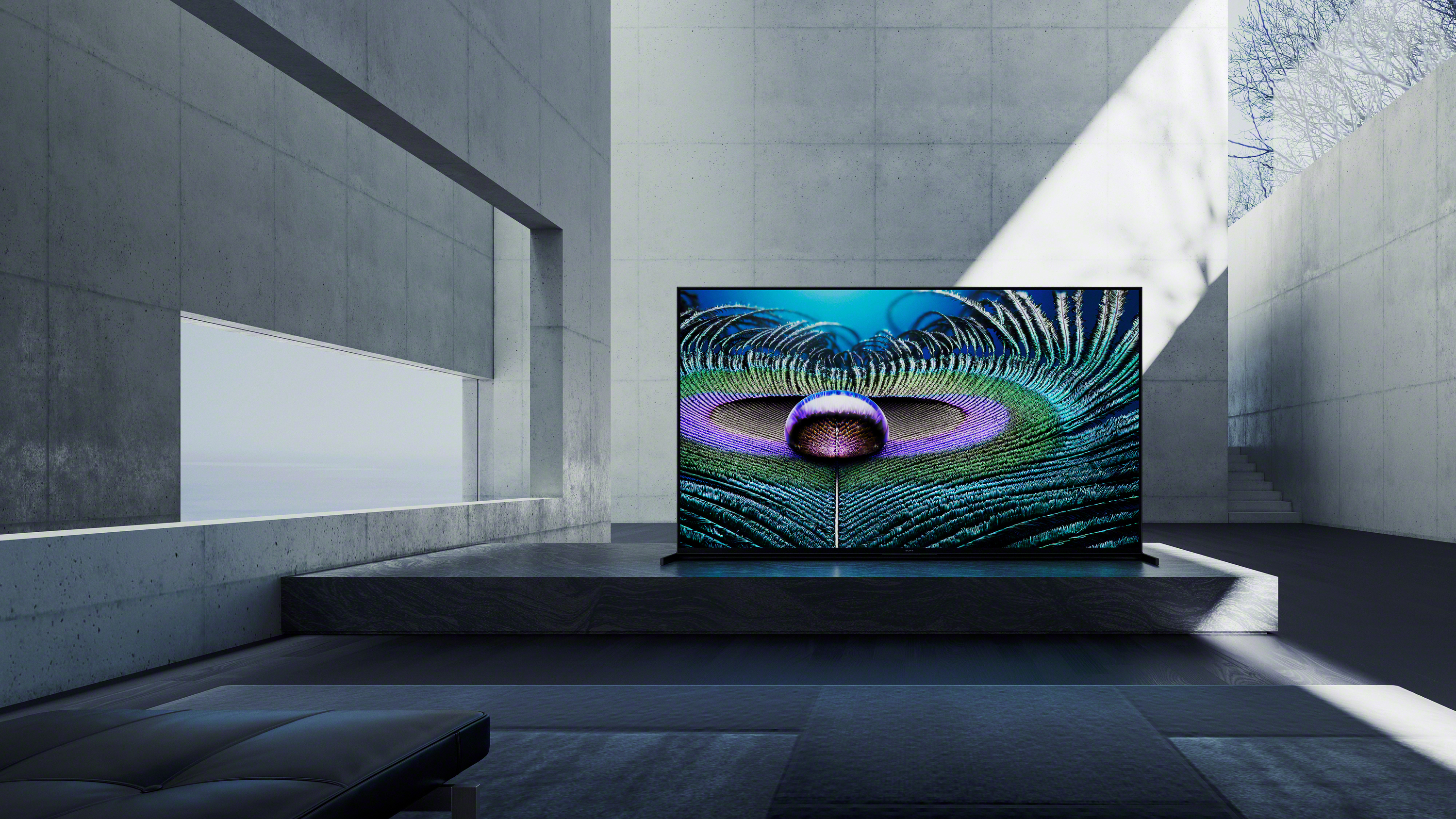 The Sony Z9J Master Series LED-LCD 8K TV in a large grey room